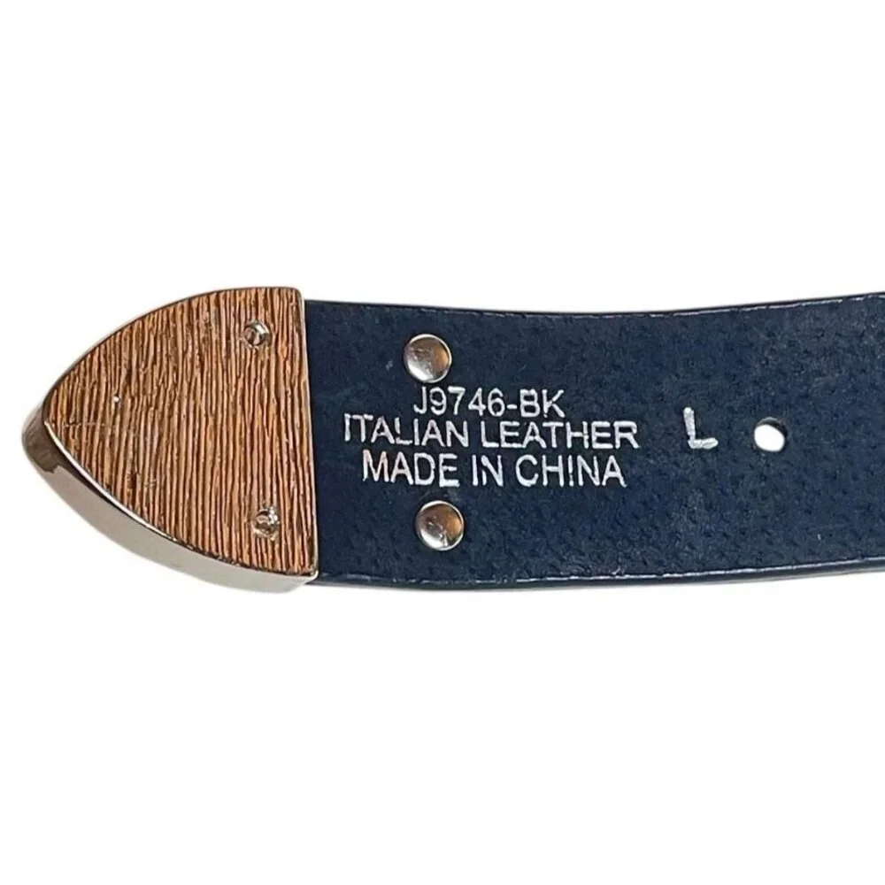 Christine Alexander Swarovski Leather Belt With Silver Buckle & Accents